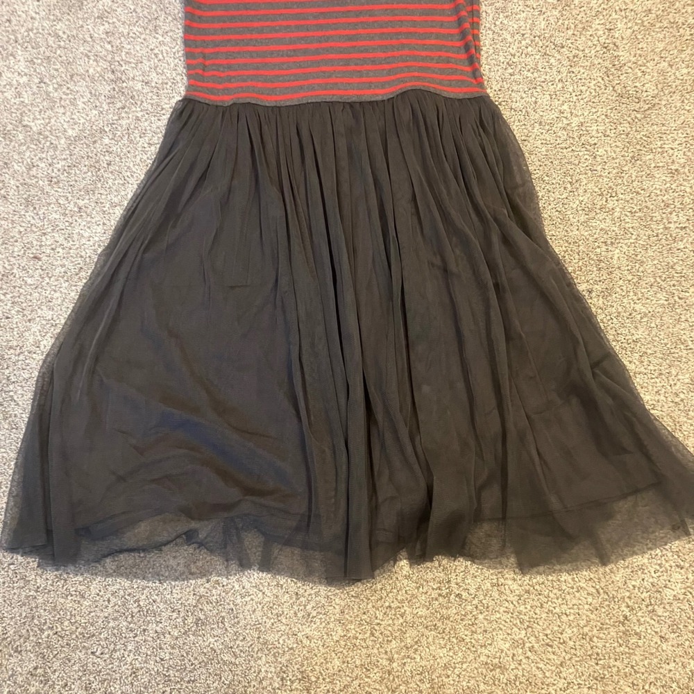 Matilda Jane T'was the Night Red Grey Striped Tulle Mixed Media Dress Size M NEW - Picture 3 of 9